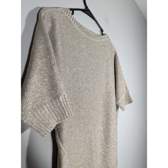 Ralph Lauren Black Label Gold Metallic Short Sleeve Linen‎ Blend Knit Women XS - Picture 4 of 6